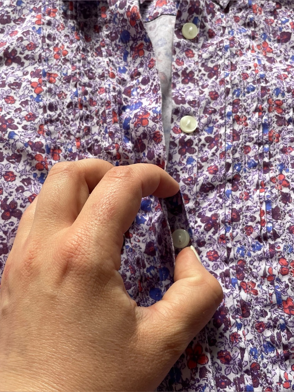 L.L. Bean Purple Floral Button-Down Shirt - Picture 6 of 12